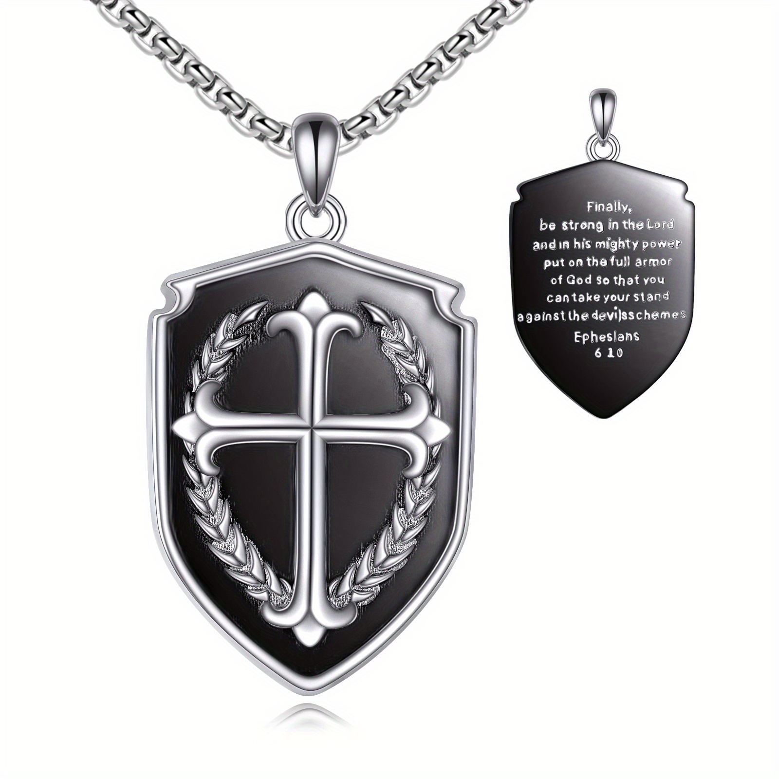 925 Sterling Silver Cross Shield Pendant Necklace